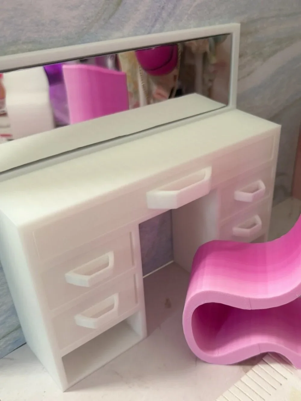 Doll Vanity Makeup Table with Mirror and Chair | 11.5 Inch Doll Furniture